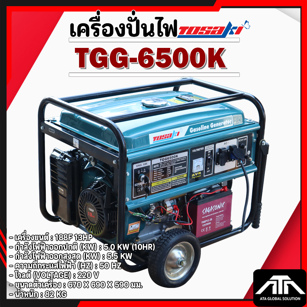 เครื่องปั่นไฟ TOSAKI TGG-6500K 220V