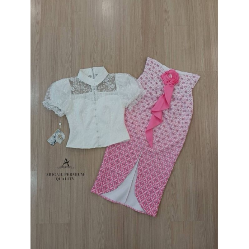 ชุดเซ็ตผ้าไทยสีฟ้ารับงานบุญ S-L Thai Print Set3 รูปที่ 8