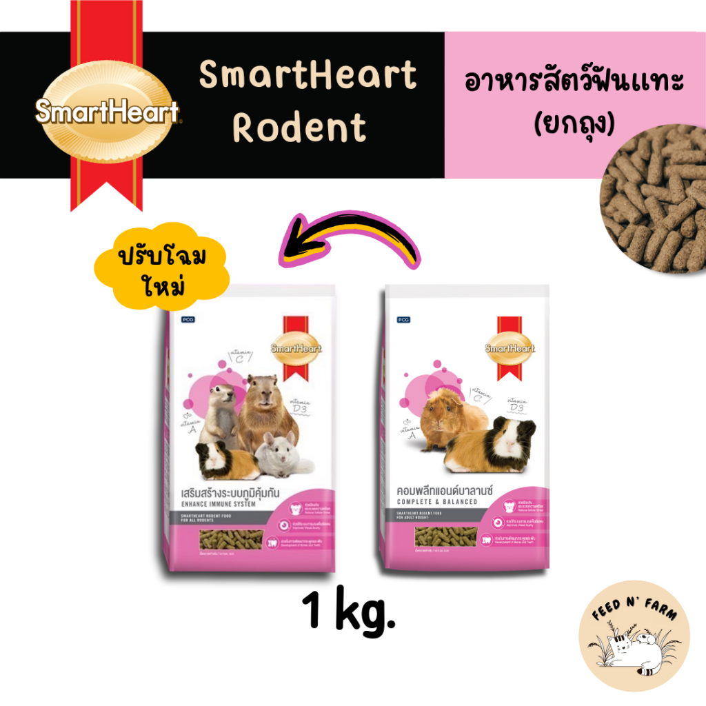 อาหารสัตว์ฟันแทะ SmartHeart Rodent สมาร์ทฮาร์ท แกสบี้ หนูตะเภา ชินชิลล่า สูตร คอมพลีทแอนด์บาลานซ์ 1kg.