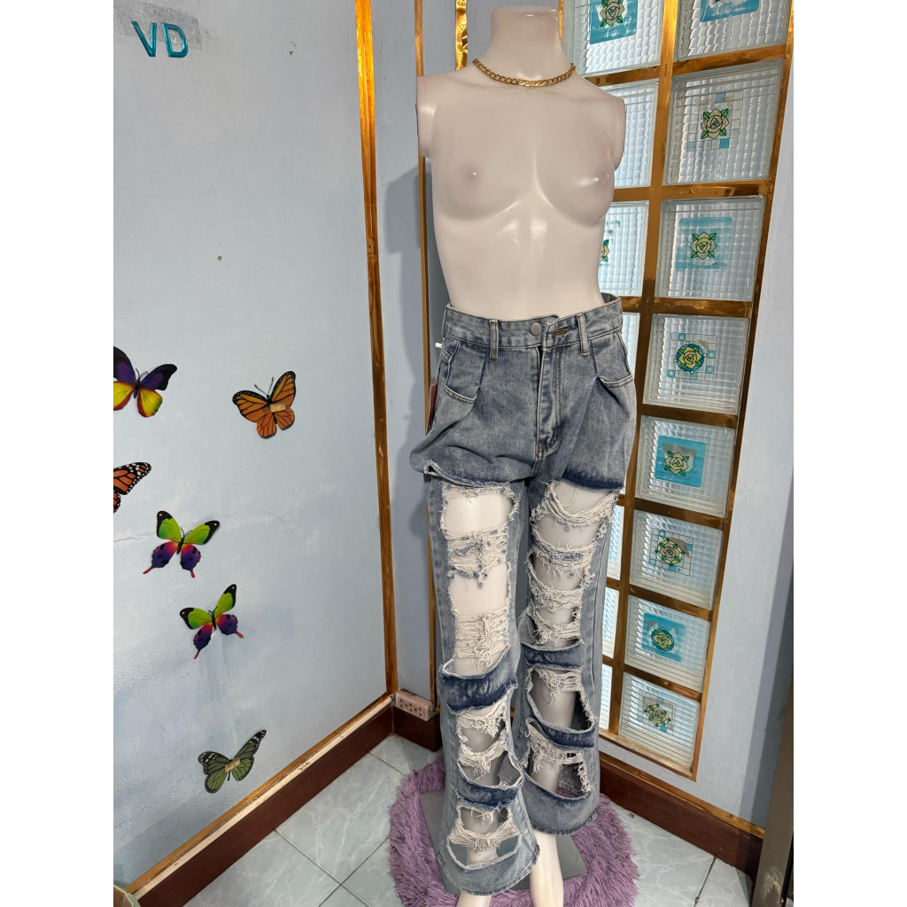 1B ORDER VOLUME กางเกงยีนส์ขายาวแต่งขาดด้านหน้า