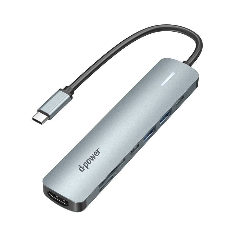 d-power ตัวแปลงสัญญาณ USB TYPE-C มัติพอร์ท 7 in 1 รุ่น AD-X10 (USB-C to HDMI+USB*2+PD+USB-C+SD+TF)