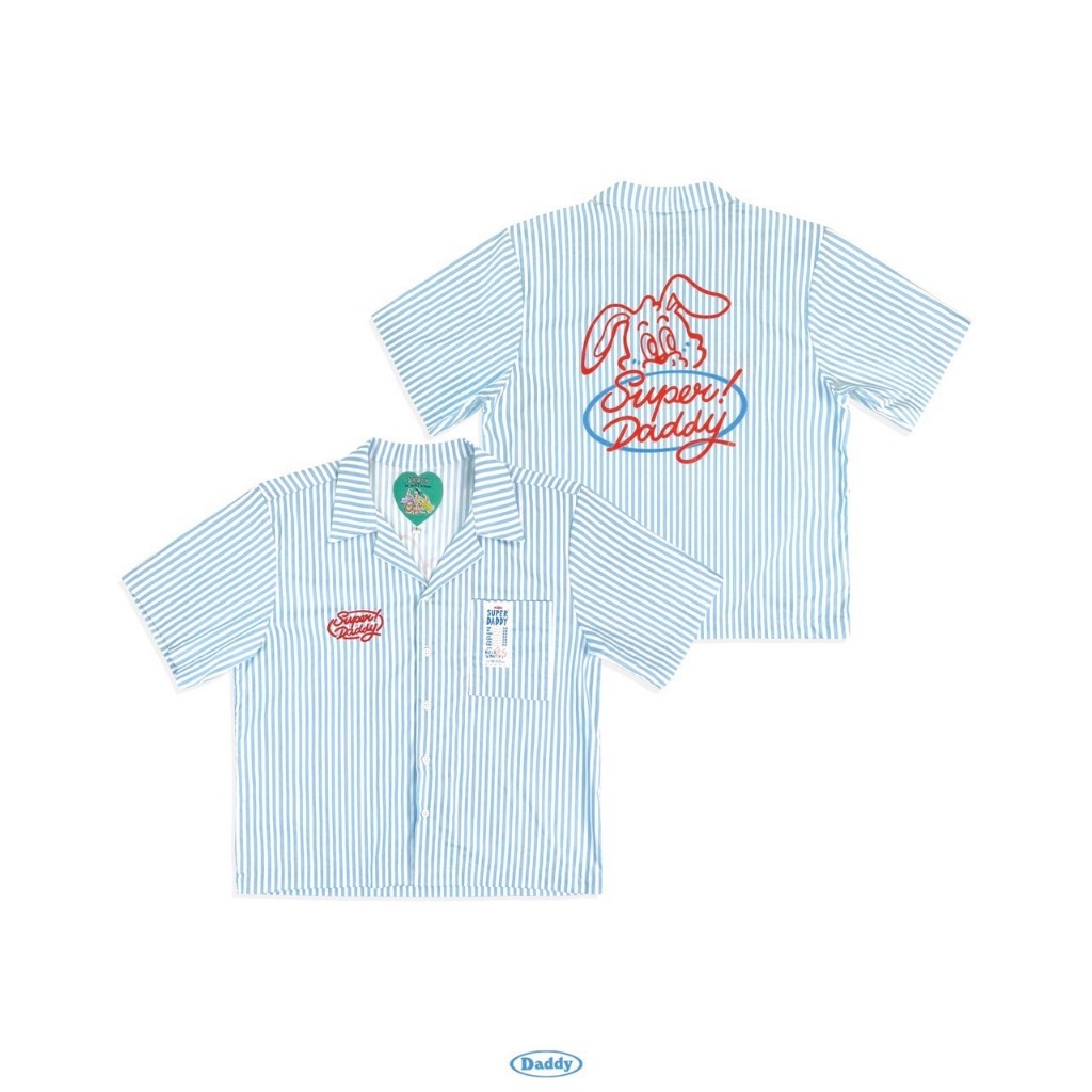DADDY ( SM ) | Super Daddy Shirt เสื้อเชิ้ต ลายทางสีฟ้าขาว สุดน่ารัก