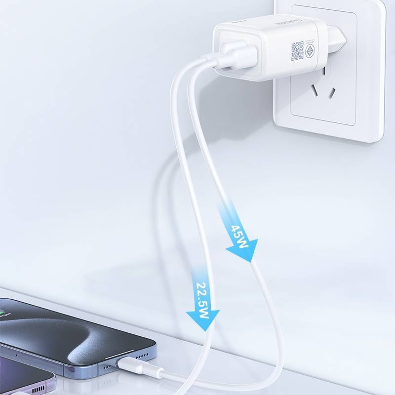 d-power Adapter GaN45W Fast Charger รุ่น AP-44  หัวชาร์จเร็ว PD 45W 2 พอร์ต Type C/USB-A