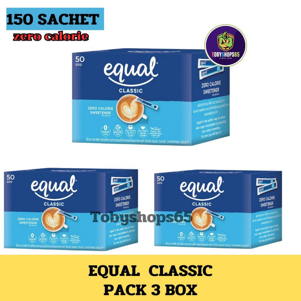 อิควล น้ำตาล เทียม  equal เบาหวาน ผลิตภัณฑ์ให้ความหวานแทนน้ำตาล แพ็ค 3 กล่อง 150 ซอง 0 แคลลอรี่ Zero