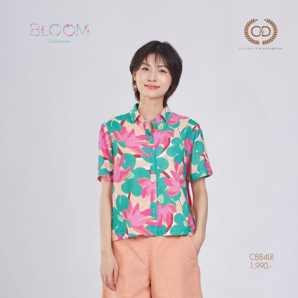 C&D Woman's shirt Bloom เสื้อเชิ้ตผู้หญิง แขนสั้น สีชมพู CBB4LR - รูปที่ 2
