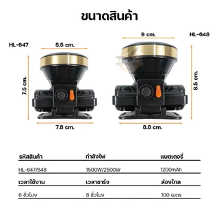 ไฟฉายคาดหัว ของแท้ ตรานก ไฟคาดหัว LED ไฟเดินป่า ไฟส่องกบ ไฟฉายชาร์จแบต กันฝน รุ่น HL-647/HL-648