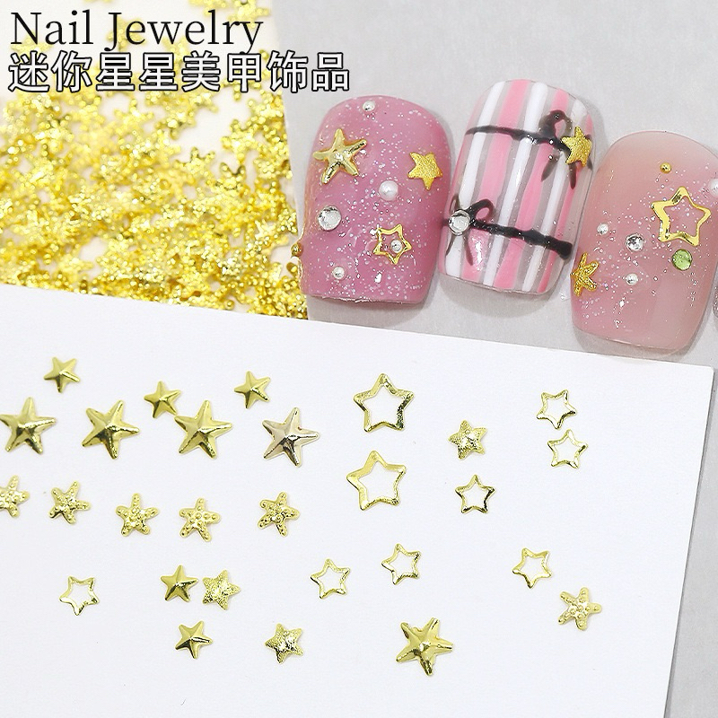 ของแต่งเล็บ โลหะติดเล็บสีทอง คละแบบรวม หัวใจ ดาว ทะเล Gold Rivet Nail Studs 3D Design Mixed Gold Metal