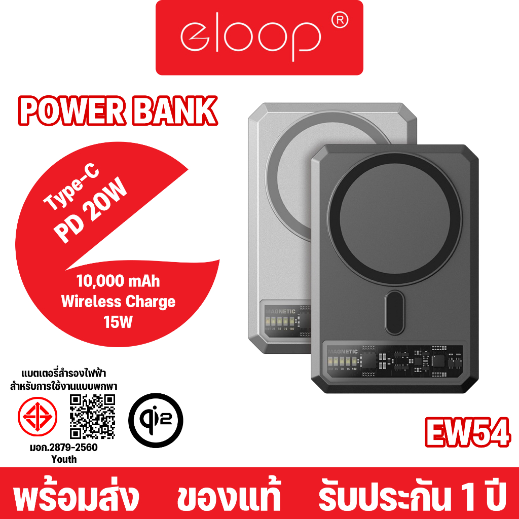 Eloop By Orsen รุ่นEW54 PowerBank10000mAh PD20Wแบตสำรอง ไร้สายรองรับการชาร์จไร้สายสูงสุด15-20W