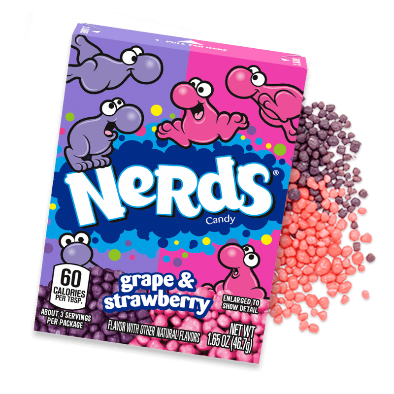 เนิร์ดส์ แทงกี้ ครันชี่ ขนมเม็ดจิ๋ว รสองุ่นและสตอเบอร์รี่ 46.7 กรัม - Nerds Tangy Crunchy Grape & Strawberry Candy 46.7g