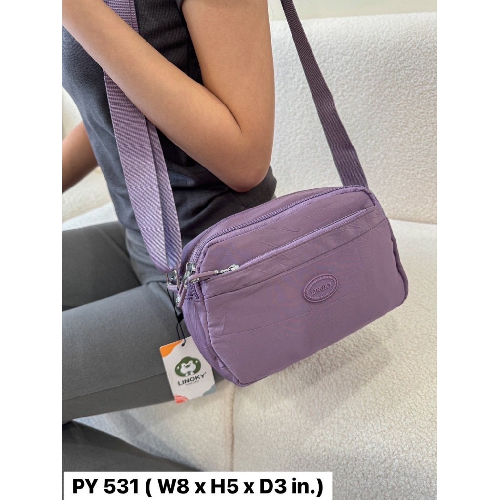 PY กระเป๋าสะพายข้าง ผ้าร่มแบบลายย่น ขนาด 8" มีทั้งหมด 4 ช่องซิป น้ำหนักเบา (PY-531)