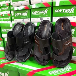 รองเท้าแตะรุ่นX9009 ครีบโป้ง หูครีบ สวมนิ้วโป้ง ยี่ห้อโกวี่ govysoft พื้นpu สีดำน้ำตาล รองเท้าวินเทจ