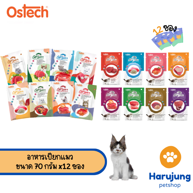 [12 ซอง] Ostech Cat Lover ออสเทค แคท เลิฟเวอร์ ปลาทูน่าในเยลลี่ เกรวี่ ขนาด 70 กรัม