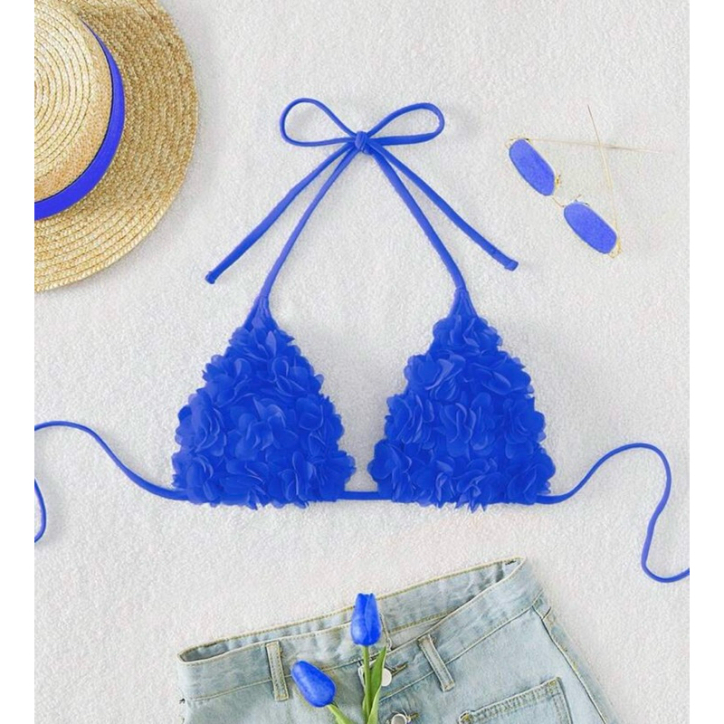 ชุดบิกินี่ด้านบน แบบผูกหน้า ลาย 3 มิติ 🌷 สำหรับสตรี เสื้อชุดว่ายน้ำฤดูร้อน สีสันสดใส เหมาะกับหน้าร้อน - รูปที่ 7