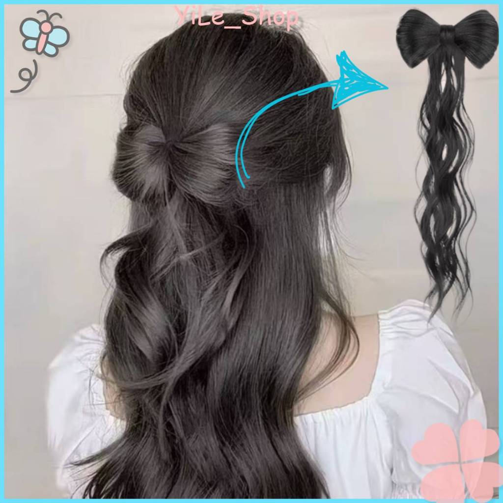 【COD จัดส่งจากไทย】INS คลิปวิกผมเครายาวโบว์ ประดับโบว์สังเคราะห์  ทนความร้อน จัดแต่งทรงผมอย่างรวดเร็ว Y2K