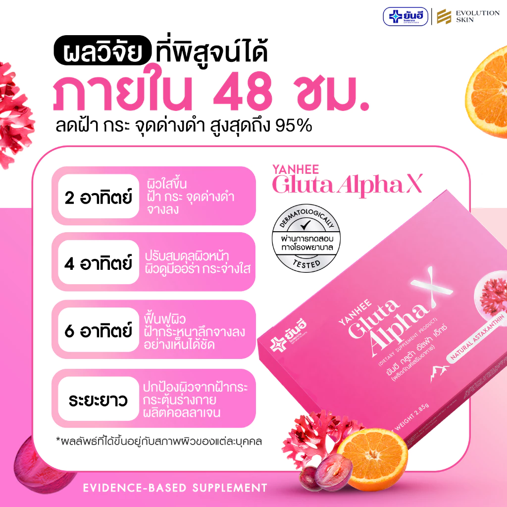 Yanhee Gluta AlphaX ยันฮี วิตามิน กลูต้า อัลฟ่าเอ็กซ์ บำรุงผิว ขาว ใส วิตามินผิว ปรับสีผิว ผิวขาว thumbnail 8