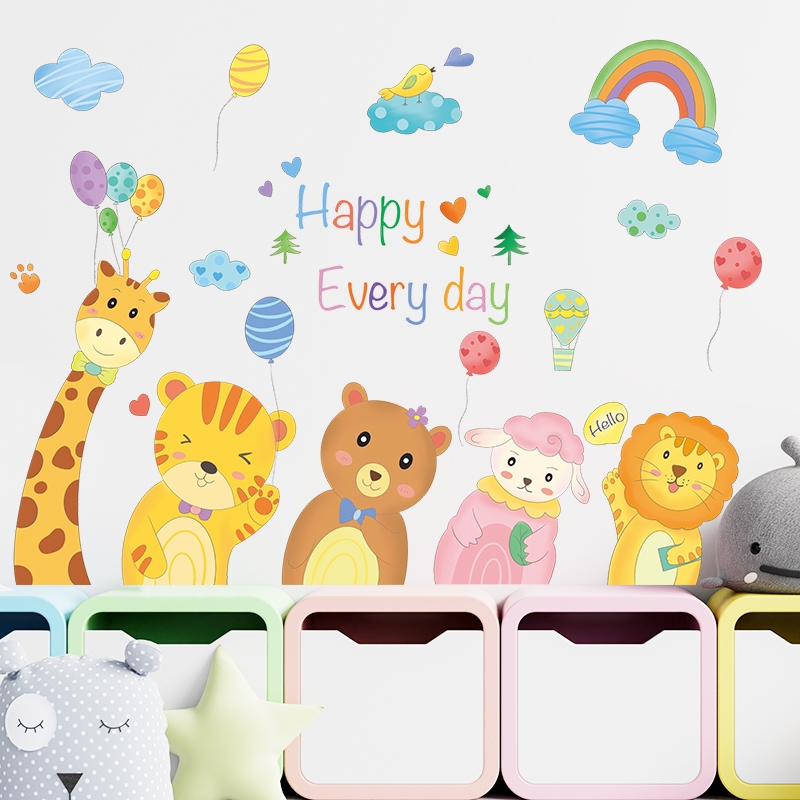 สติ๊กเกอร์ลายการ์ตูน ลายสัตว์โลก สําหรับติดตกแต่งผนังห้อง ตกแต่งห้องเด็ก สติ๊กเกอร์ติดผนัง ห้องเรียน LD64052