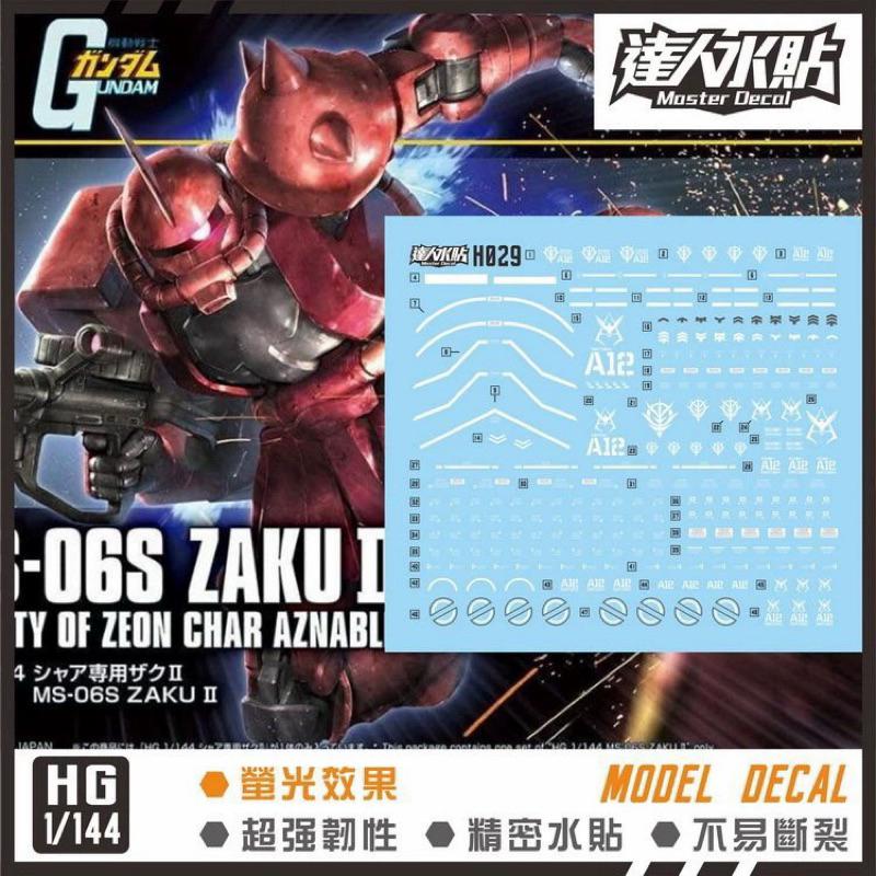 🟥ดีคอลน้ำ DL HG 029 UC DECAL HGUC MS-06S Zaku II CHAR (2020) เรืองแสงแบล็คไลท์