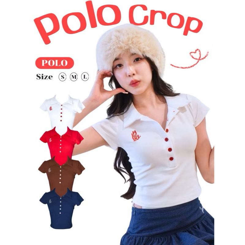 JARINYA เสื้อครอปแขนสั้นปัก Jarinya แต่งกระดุม สีขาว size s