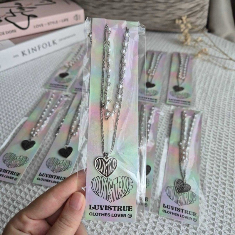 พร้อมส่ง LUV IS TRUE CH LUV NECKLACE(SILVER) สร้อยคอ รูปหัวใจ  (แบบ 2 เส้น)