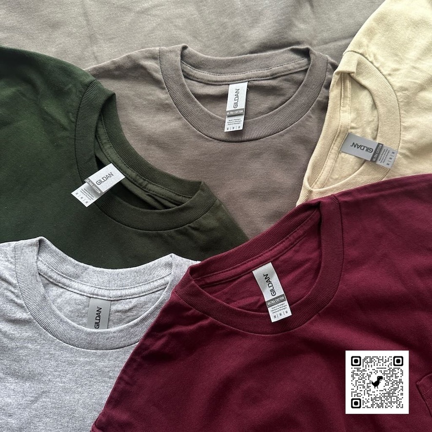 GILDAN Ultra Pocket เสื้อยืดคอกลมกระเป๋าหน้า 6.1 oz สินค้านำเข้า  Made in  Nicaragua