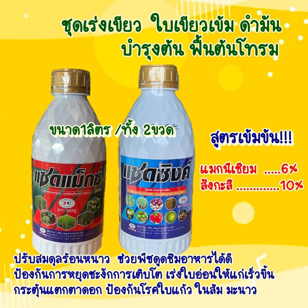 *ชุดคู่เร่งใบเขียว* อาหารเสริมพืช แซดซิงค์ + แซดแม็กซ์ ฮอร์โมนพืช แมกนีเซียม+สังกะสี ขนาด 1ลิตรทั้ง 2 ขวด ใบเขียวเข้ม