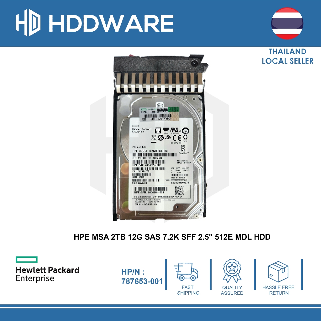 HPE MSA 2TB 12G SAS 7.2K SFF 2.5" 512E MDL HDD // 787653-001 // J9F51A // MM2000JEFRC // 765452-002