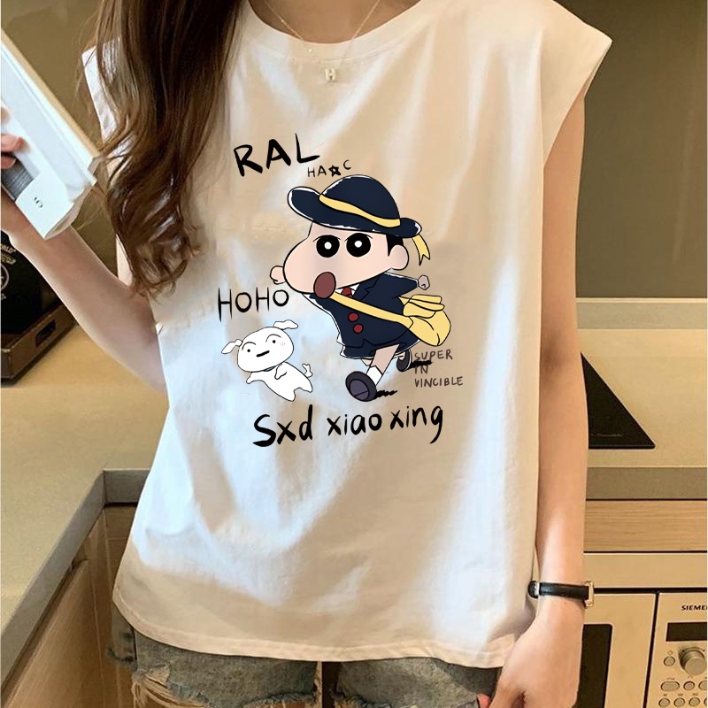 เสื้อกล้ามแขนกุด ลายชินจังกับหมาขาว ใส่ได้ทั้งหญิงและชาย ผ้าcotton ทรงหลวม ใส่สบายสไตล์เกาหลี B88151 - รูปที่ 5