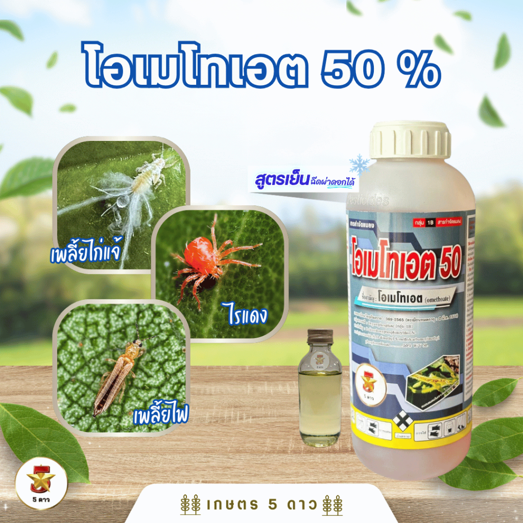 โอเมโทเอต 50% SL [1B] ❄️ สูตรเย็น กำจัด เพลี้ยอ่อน เพลี้ยไฟ แมลงหวี่ขาวหนอนใยผัก ไรแดง