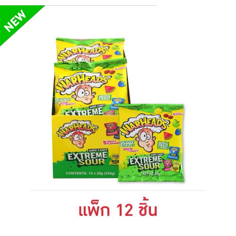 (แพ็ค 12 ชิ้น) วอร์เฮ้ดส์ ลูกอมเอ็กซ์ตรีมซาวร์ คละรส 28 กรัม WARHEADS EXTREME SOUR CANDY