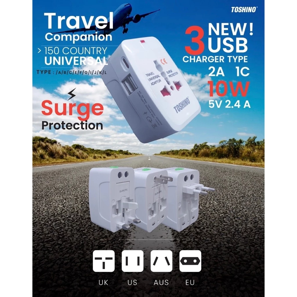 Toshino ปลั๊กเดินทางทั่วโลก Travel Universal Adapter 4 in 1 รุ่น DE-204 / DE-204UC