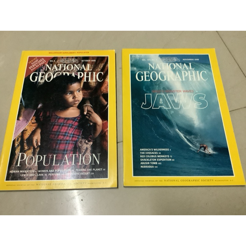 มือ2 หนังสือ-National geographic ฉบับภาษาอังกฤษ  October-1998-Population,November-1998-Jaws