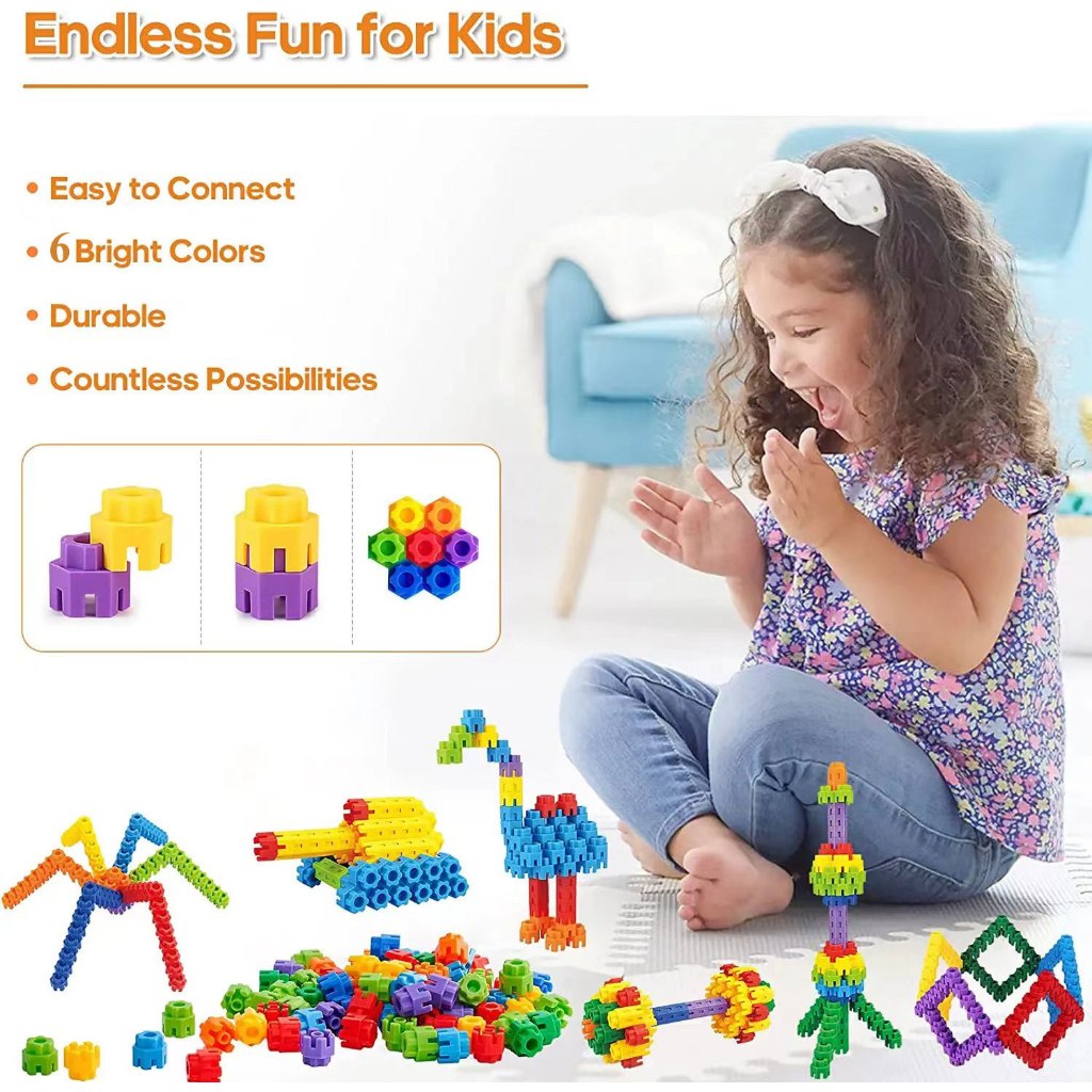 พร้อมส่งในไทย ตัวต่อของเล่น ตัวต่อบล็อค 6 เหลี่ยม 500 ชิ้น ของเล่นเสริมพัฒนาการเด็ก ตัวต่อบล็อค (ไม่มีกล่อง)