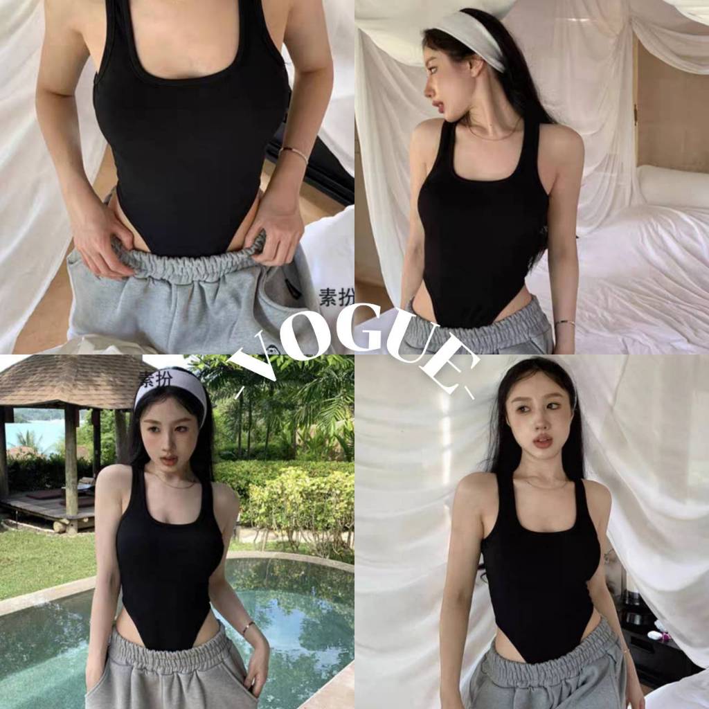 Vogue🌟พร้อมส่ง🌟 ชุดบอดี้สูท ดีเทลทรงรัดรูป ยืดกำลังดี มีฟองน้ำ (FY2896-1)