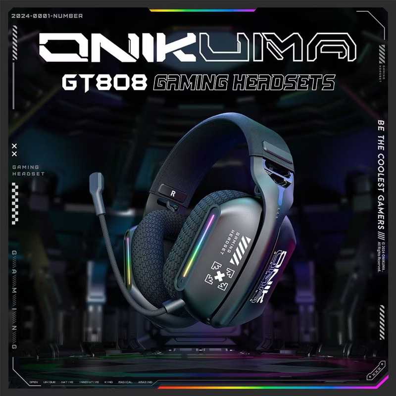 หูฟังเกมมิ่งไร้สาย Onikuma GT808 Three Mode Headphone รองรับ 3 โหมด Bluetooth 5.3 / 2.4G / AUX 3.5mm.