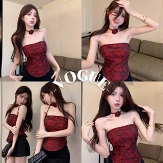 Vogue🌟พร้อมส่ง🌟 เสื้อเกาะอก ลายมัดย้อมดำแดง ไม่มีฟองน้ำ ทรงร…