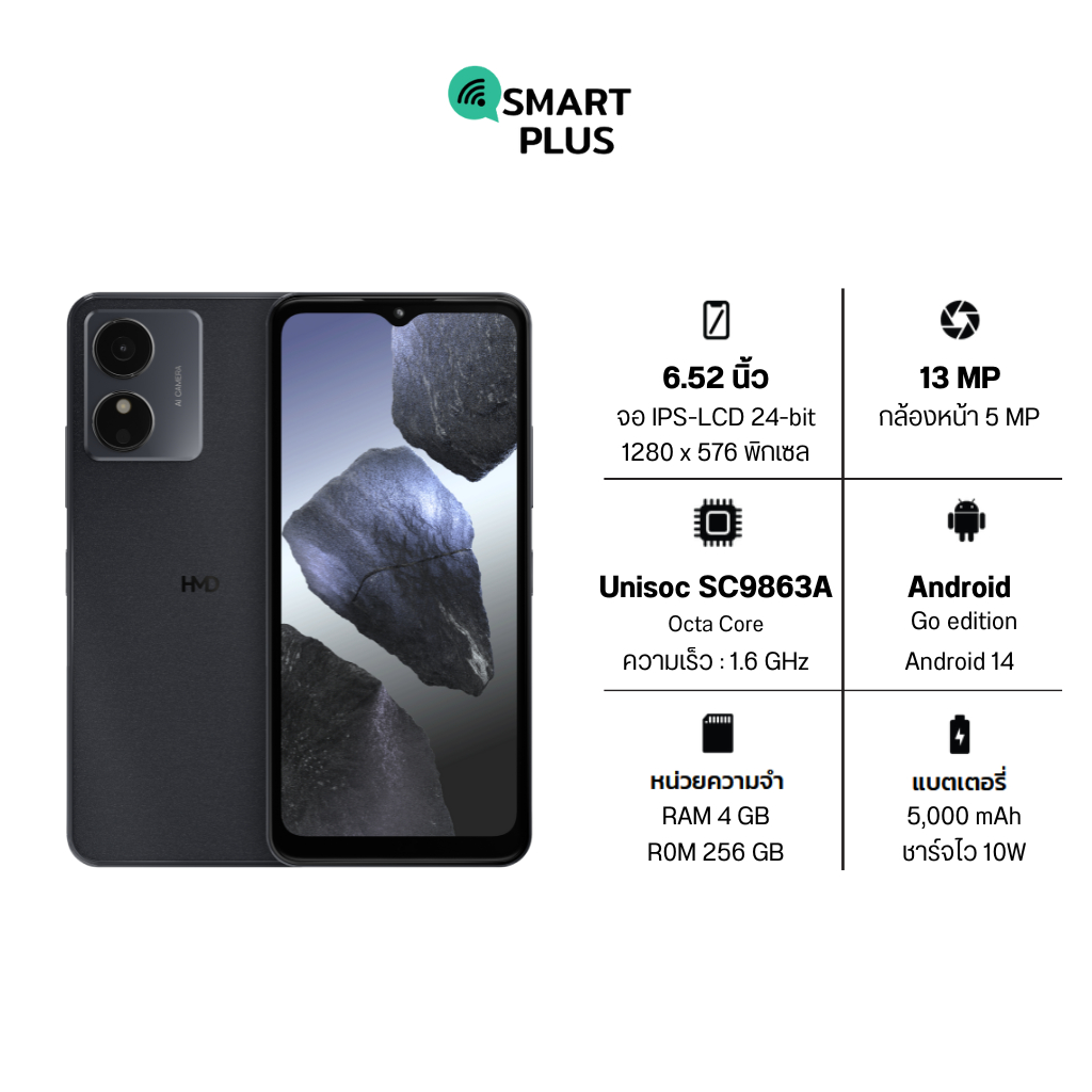 HMD Aura 2 (4/128) ประกันศูนย์ 1 ปี [หน้าจอ 6.52 นิ้ว แบต5000mAh] (smartplus)
