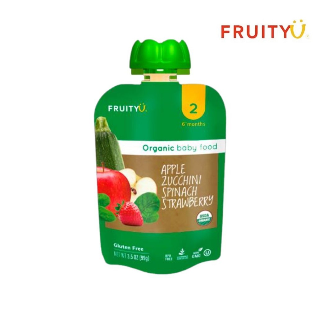FruityU Apple Zucchini Spinach Strawberry อาหารเด็กบด ออร์แกนิค แอปเปิล ซูกินี ปวยเล้ง สตรอว์เบอร์รี