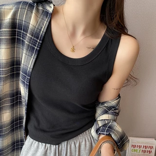 เสื้อกล้ามสีพื้นหญิง มีบราในตัว ฟองน้ำในตัวฟองน้ำในตัวเสื้อแขนกุดสาวอวบใส่ได้