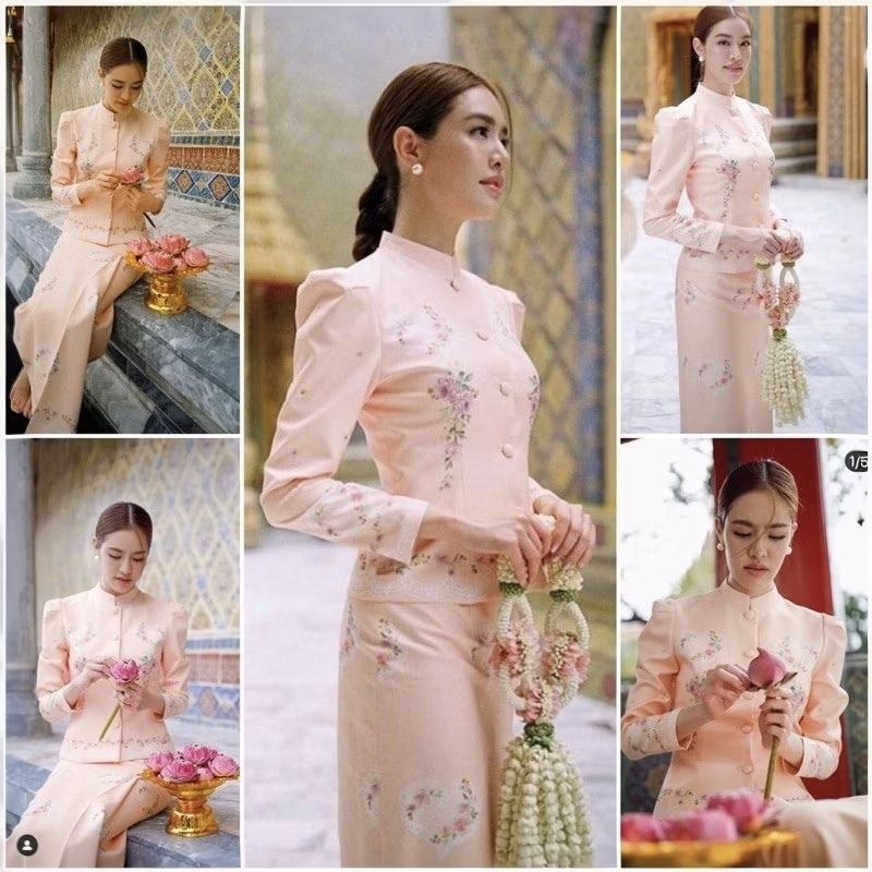 ชุดเซ็ท ชุดไทยจิตรลดา ป้าย Widelia@real S มือหนึ่ง งานจริงสวยมากกกกคะ ตัดเย็บอย่างดี สีละมุนมากคะ มี