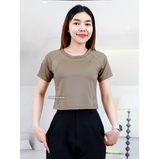 เสื้อยืด มี 2 ไซส์ เสื้อออกกำลังกาย คอกลม แขนสั้น ทรงครอป ผ้าไลคร่า ดีไซน์สปอร์ต ใส่ออกกำลังกายได้ t301# tb3012#