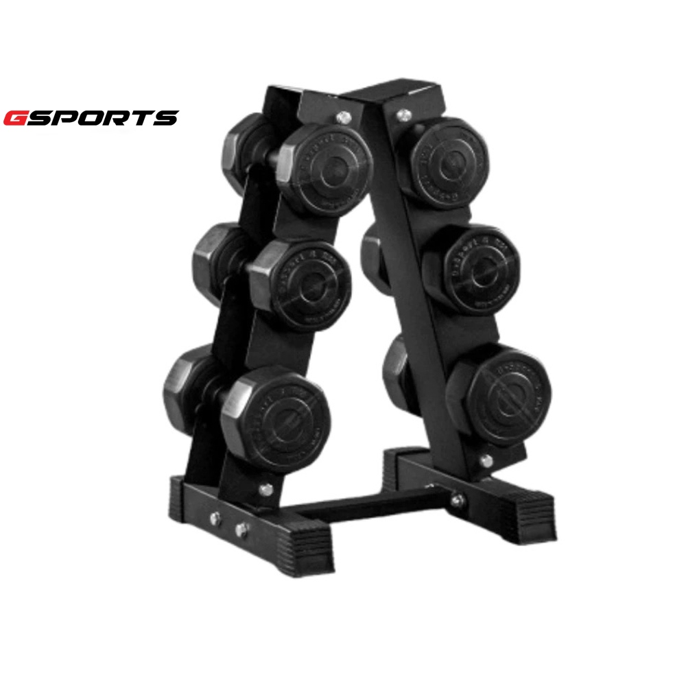 GSports ชุดดัมเบลพร้อมชั้นวาง 24 kg  3 4 5 kg 3 คู่ สีดำ Dumbbell Set with 3-Pair A-Shaped Rack