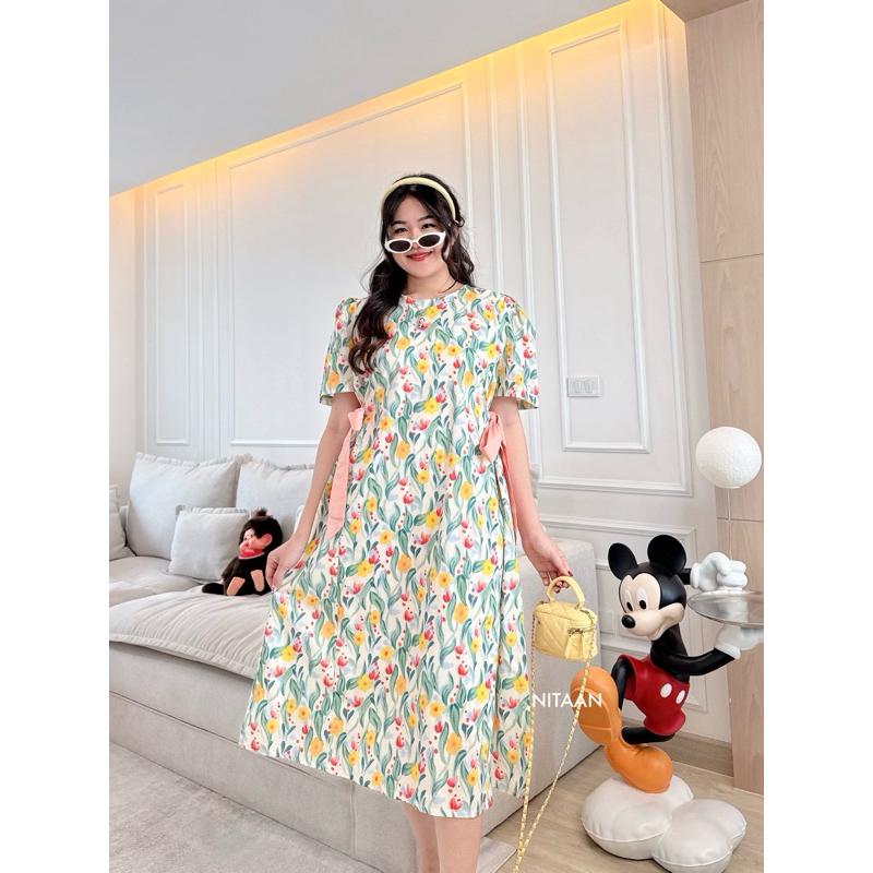 NITAANKIDS (ชุดแม่แบบยาว 1ชุด)แบบยาว ลาย DORA BOW DRESS