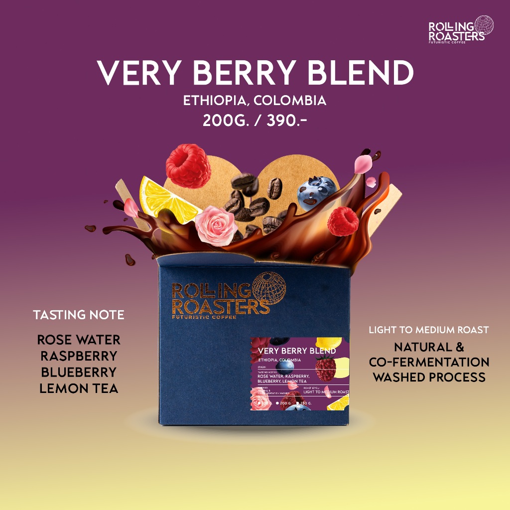 Rolling Roasters เมล็ดกาแฟคั่วกลาง VERY BERRY BLEND – ขนาด 200g.