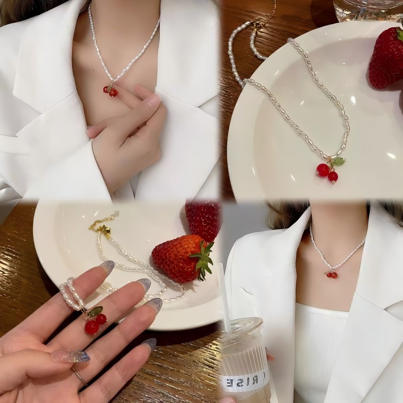 🌸พร้อ​มส่ง🌸สร้อยคอมุก🍒 สร้อยคอเชอรี่ สร้อยคอ เครื่องประดับสาวๆ แฟชั่นเกาหลี ไปทะเล