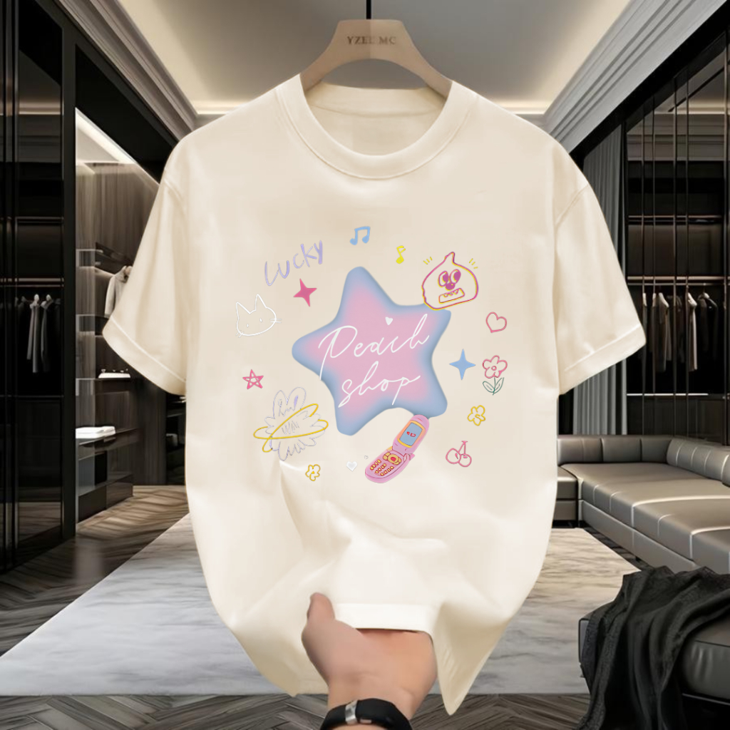 เสื้อยืดสกรีนลายน่ารัก รูปดาว เสื้อยืดผู้หญิง เสื้อแฟชั่น เสื้อสตรีท เสื้อผ้านุ่มใส่สบายQ0690