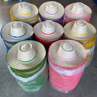 หมวกขาวคัดไม้ไผ่(คละสี) ยกแพ็ค 10 ใบ ปีกกว้าง4 นิ้ว  by Nira…