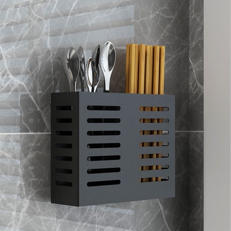 กล่องเก็บช้อนส้อม, ชั้นวางครัว, ราวระบายน้ําติดผนัง, ที่ใส่ตะเกียบ, ไม่เจาะรู, สแตนเลส, สีดํา - รูปที่ 2