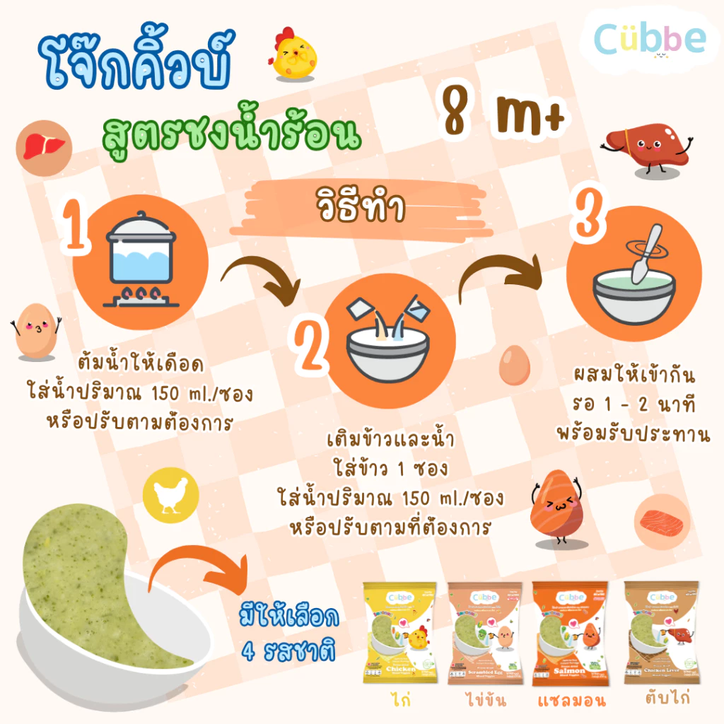 Cubbe โจ๊กชงร้อน Instant Porridge สำหรับ 8 เดือน+ ข้าว เนื้อสัตว์ ผักฟรีซดราย thumbnail 9