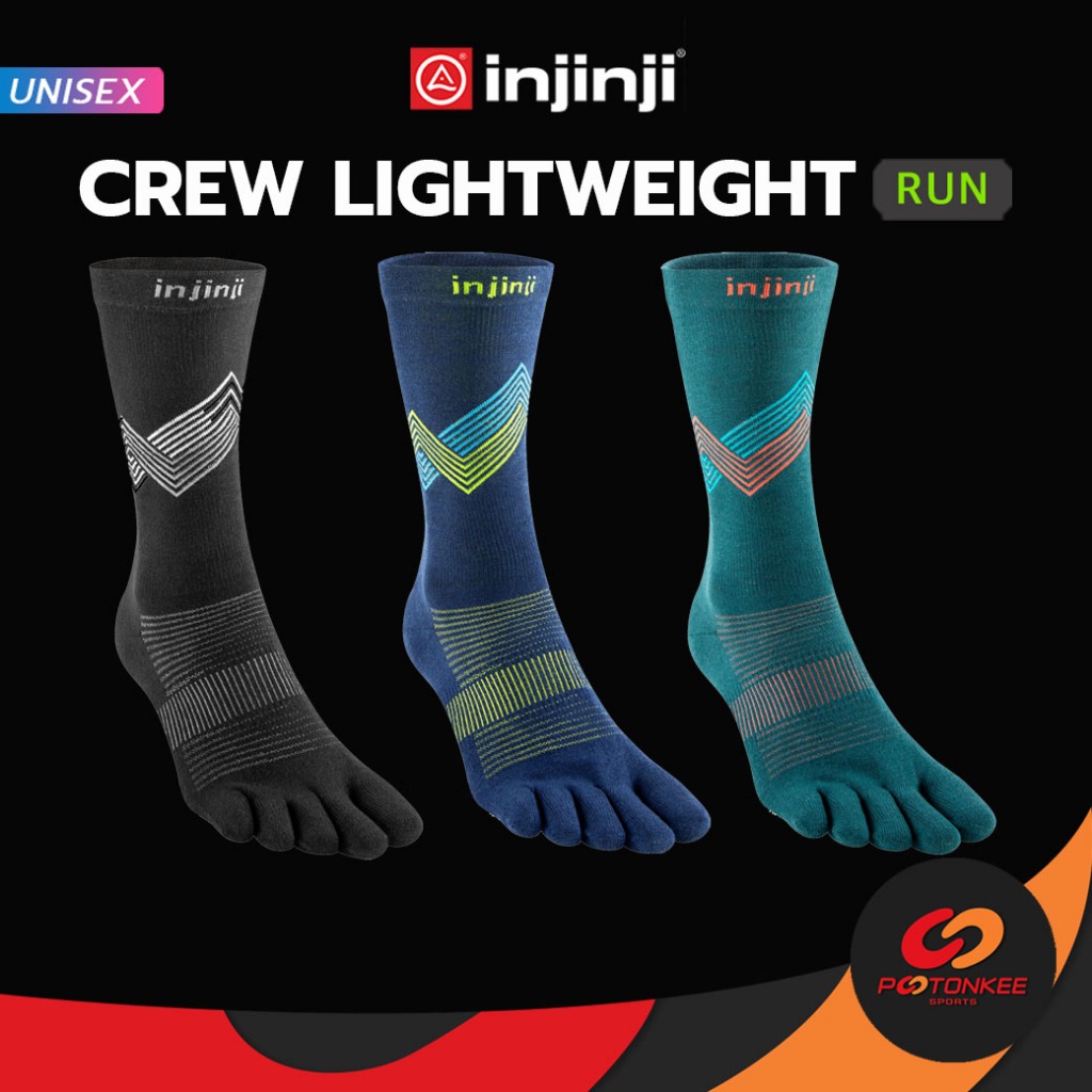 INJINJI LIGHTWEIGHT CREW RUN (UNISEX) ถุงเท้า 5 นิ้ว ถุงเท้า แบบบาง ยาวครึ่งแข้ง