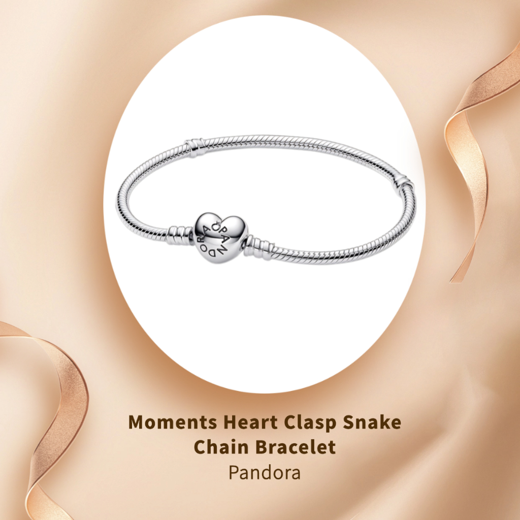 💎💎[ส่งจากกรุงเทพ]Pandora กำไลมุก Moments Heart Clasp Snake Chain Bracelet กำไลข้อมือเงิน 925 ของแท้ 